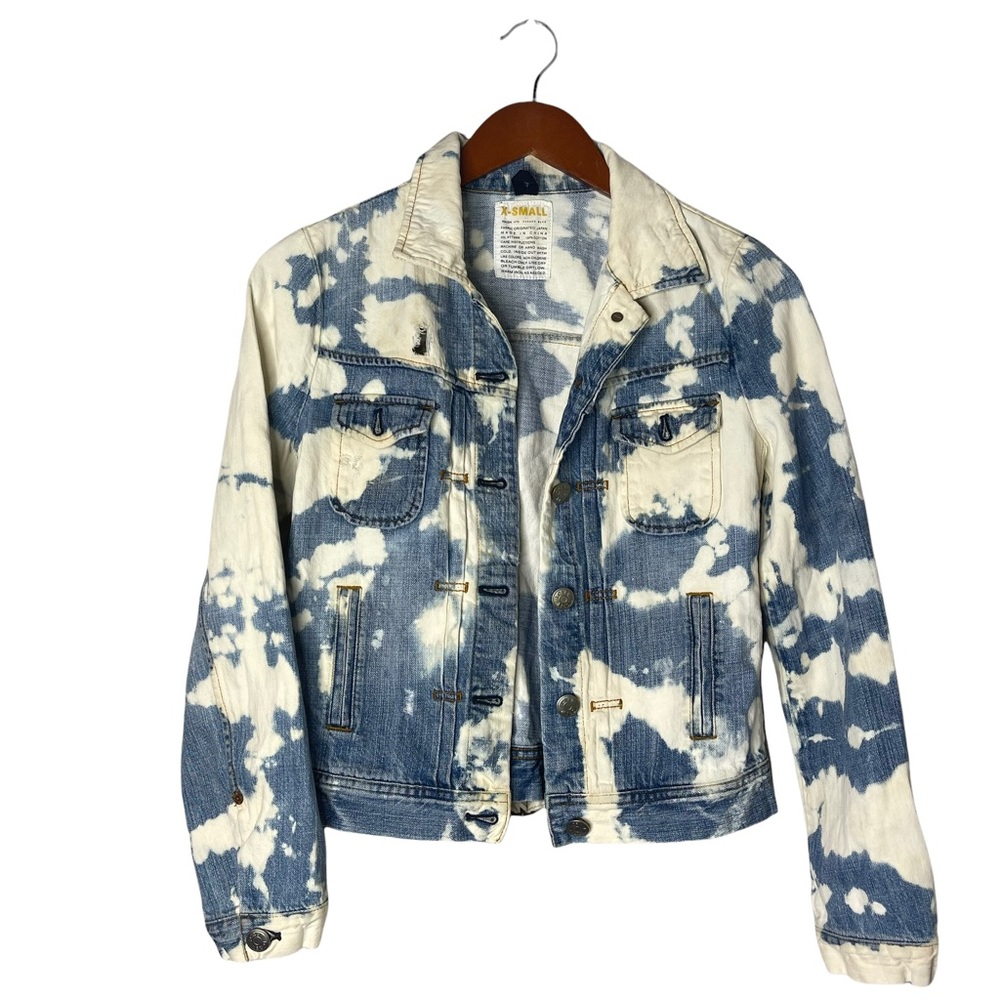 J. CREW Bleach Dyed Denim Trucker Jacket Size XS Distressed Grunge Boho Casual